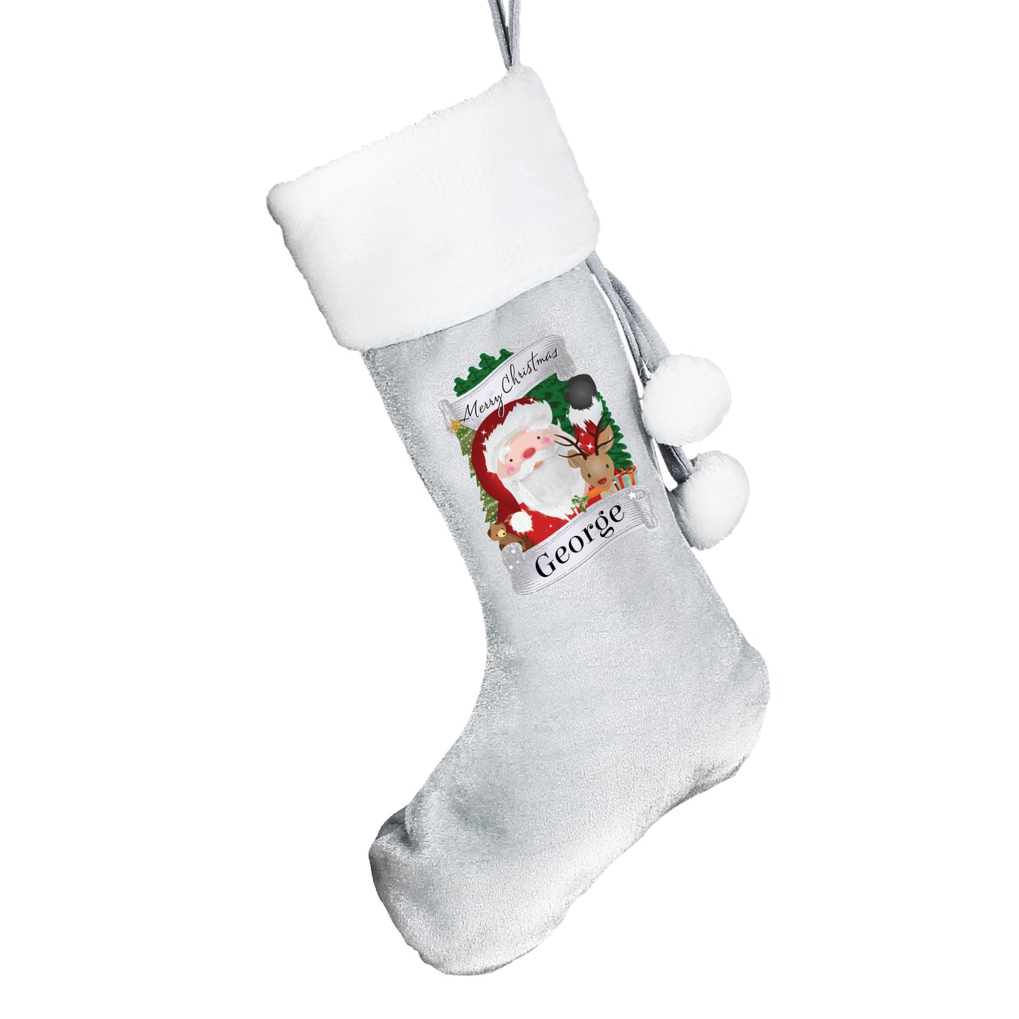 Personalised Christmas Santa Grey Stocking - MK&JD Gifts
