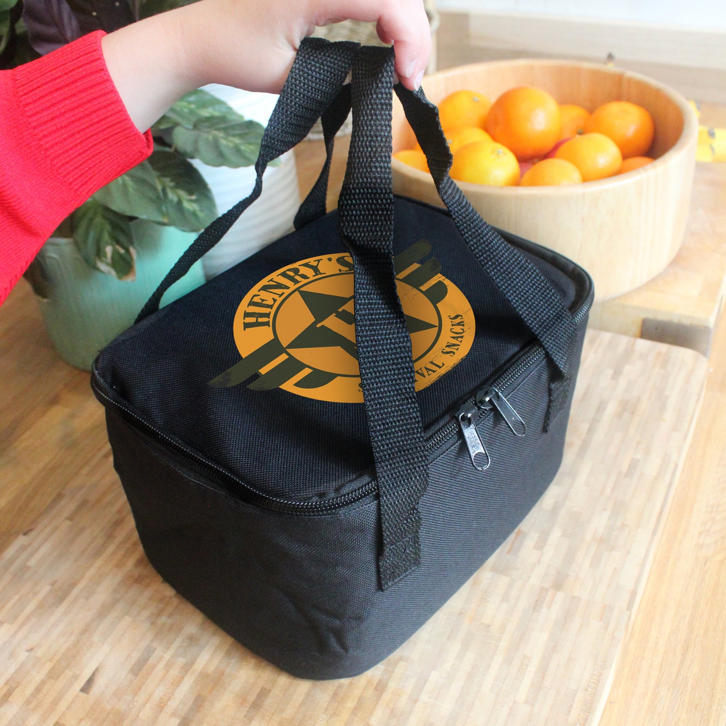 Personalised Badge Black Lunch Bag - MK&JD Gifts