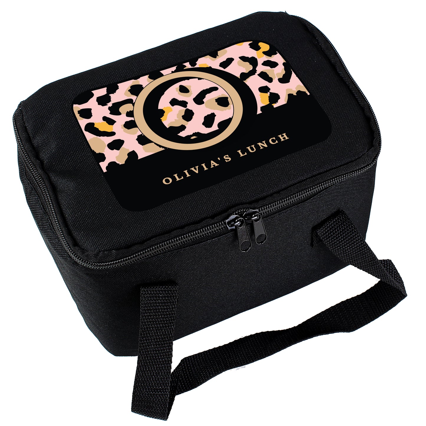Personalised Leopard Print Black Lunch Bag - MK&JD Gifts
