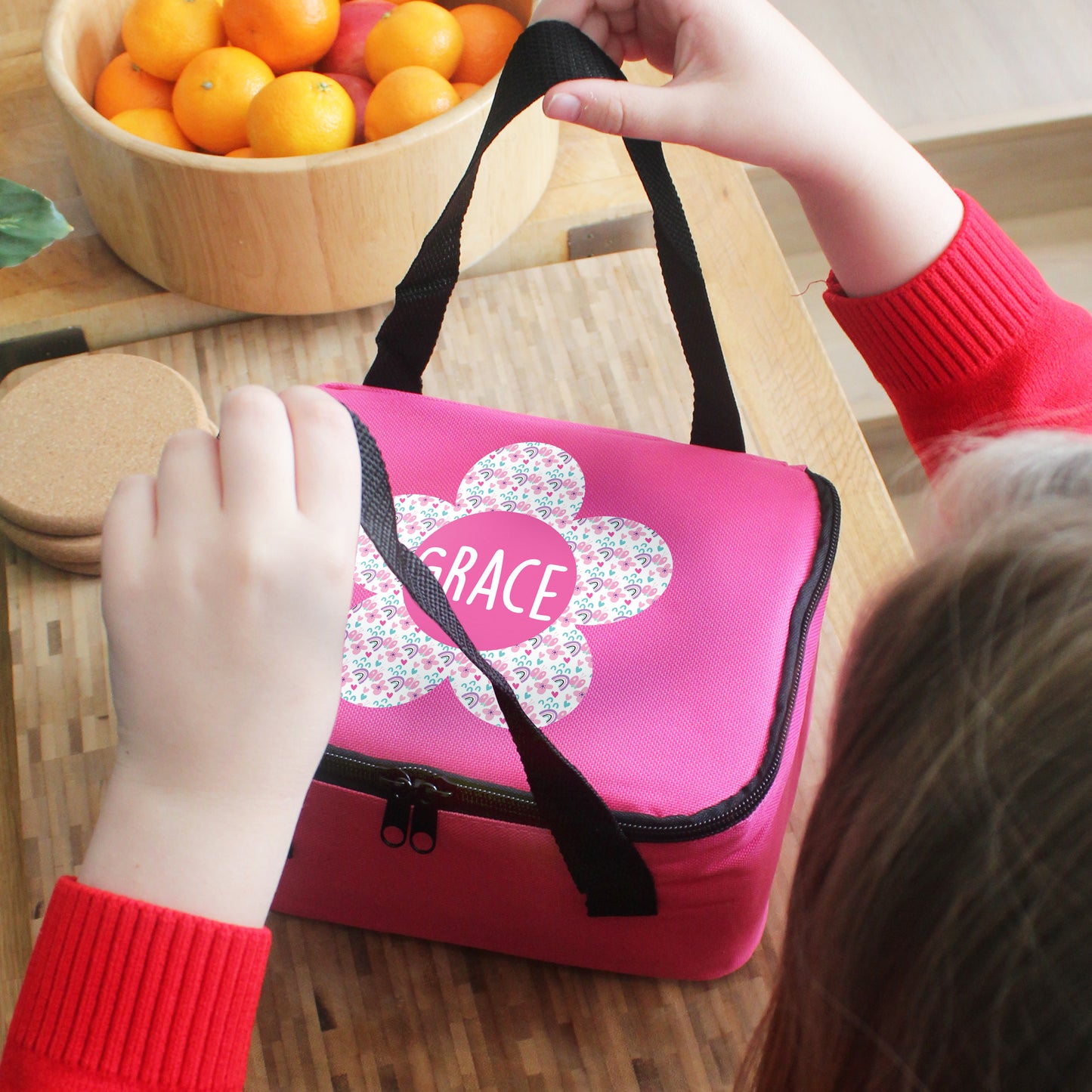 Personalised Flower Pink Lunch Bag - MK&JD Gifts