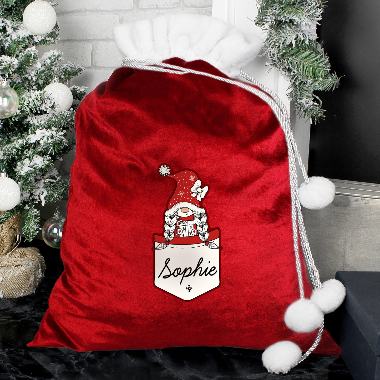Personalised Gonk Family Red Christmas Sack - Girl - MK&JD Gifts