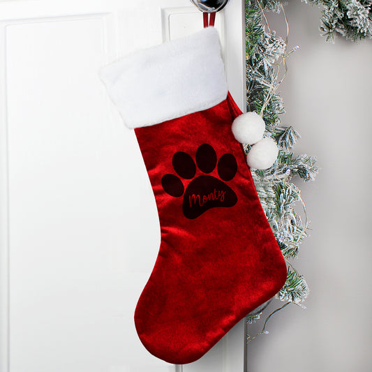 Personalised Paw Print Red Stocking - MK&JD Gifts