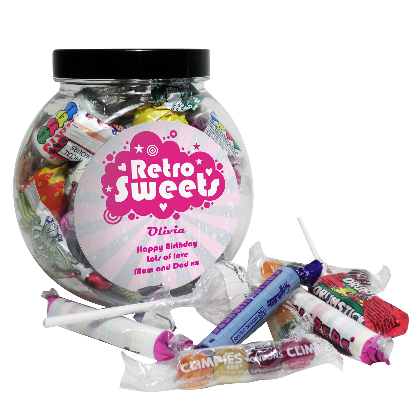 Personalised Retro Pink Sweet Jar - MK&JD Gifts