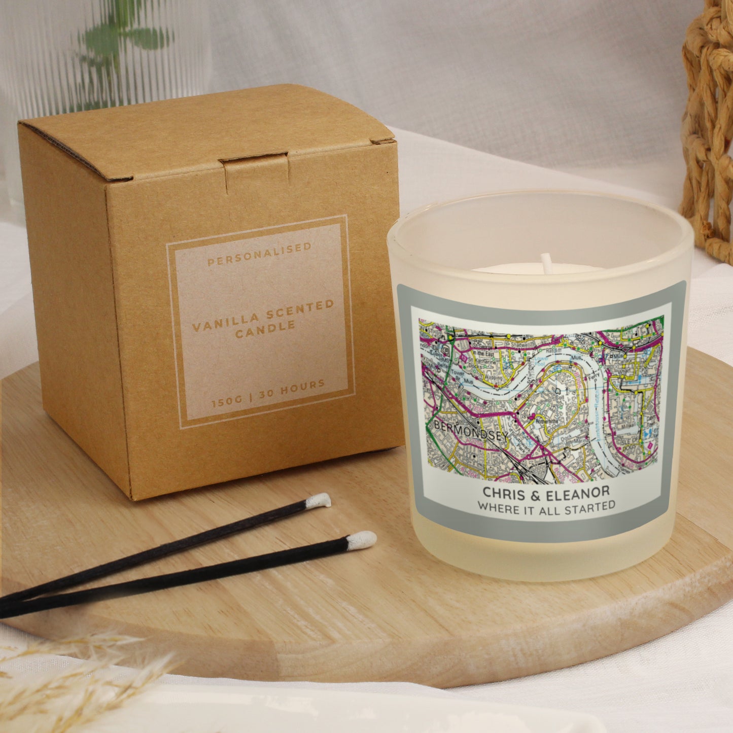 Personalised Present Day Map Compass Scented Jar Candle - MK&JD Gifts