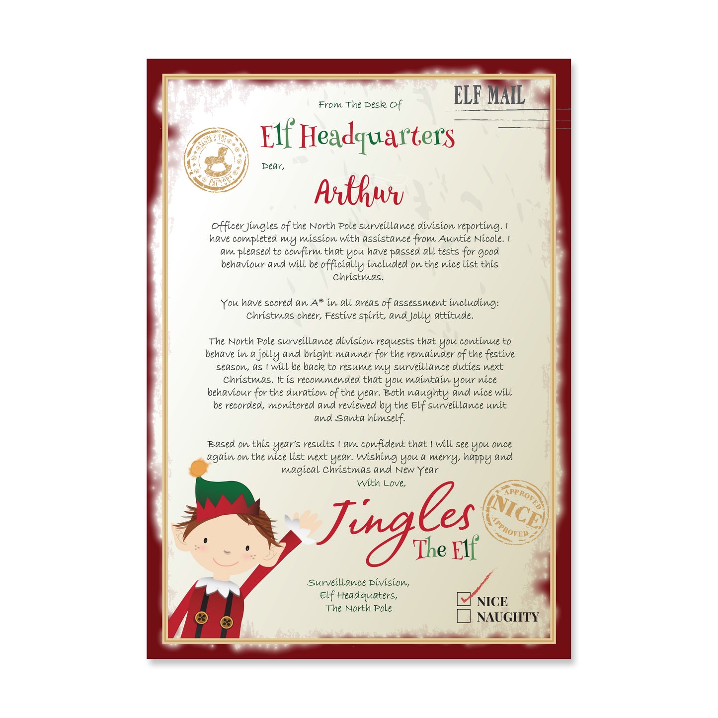 Personalised Elf Surveillance Christmas Letter - MK&JD Gifts