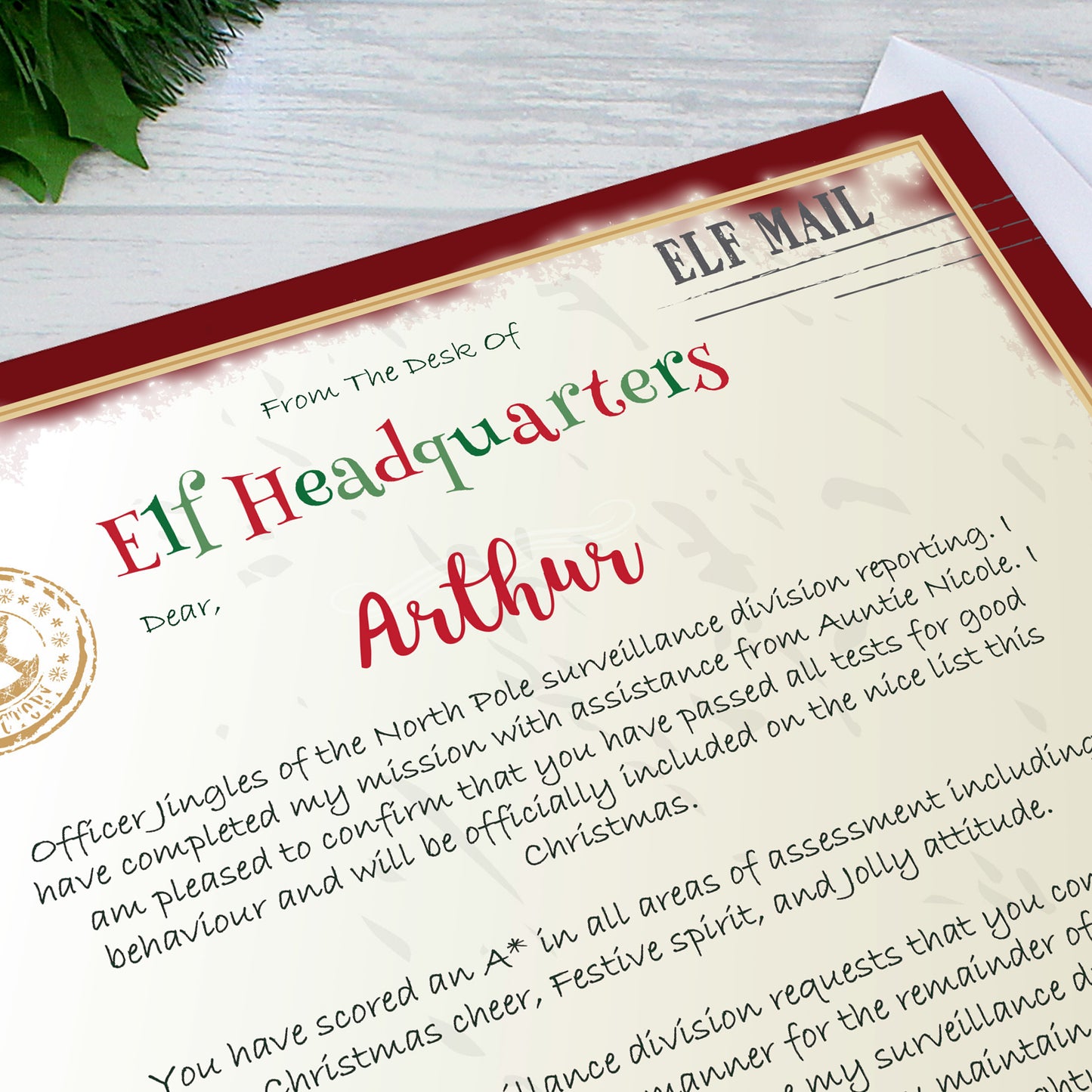 Personalised Elf Surveillance Christmas Letter - MK&JD Gifts