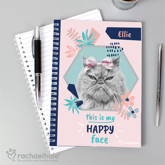 Personalised Rachael Hale 'Happy Face' Cat A5 Notebook - MK&JD Gifts