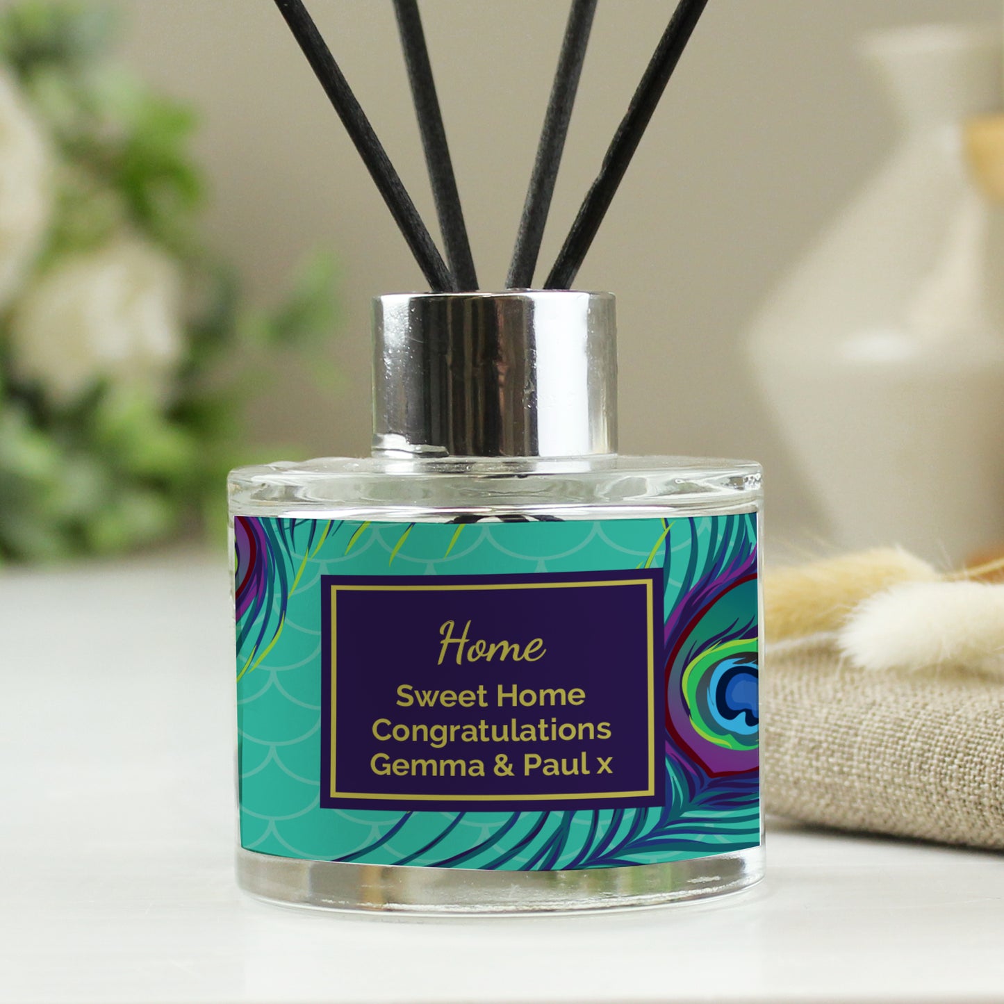 Personalised Peacock Reed Diffuser - MK&JD Gifts