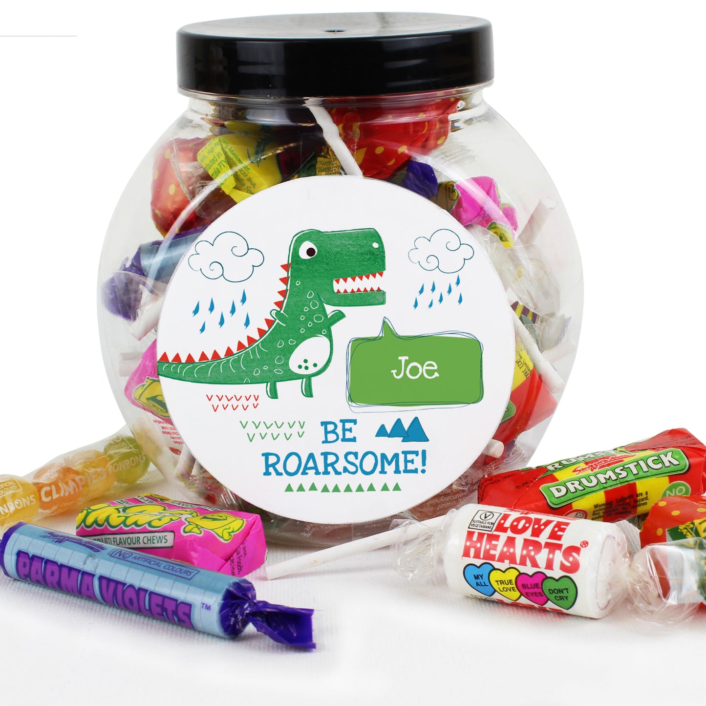Personalised 'Be Roarsome' Dinosaur Sweet Jar - MK&JD Gifts