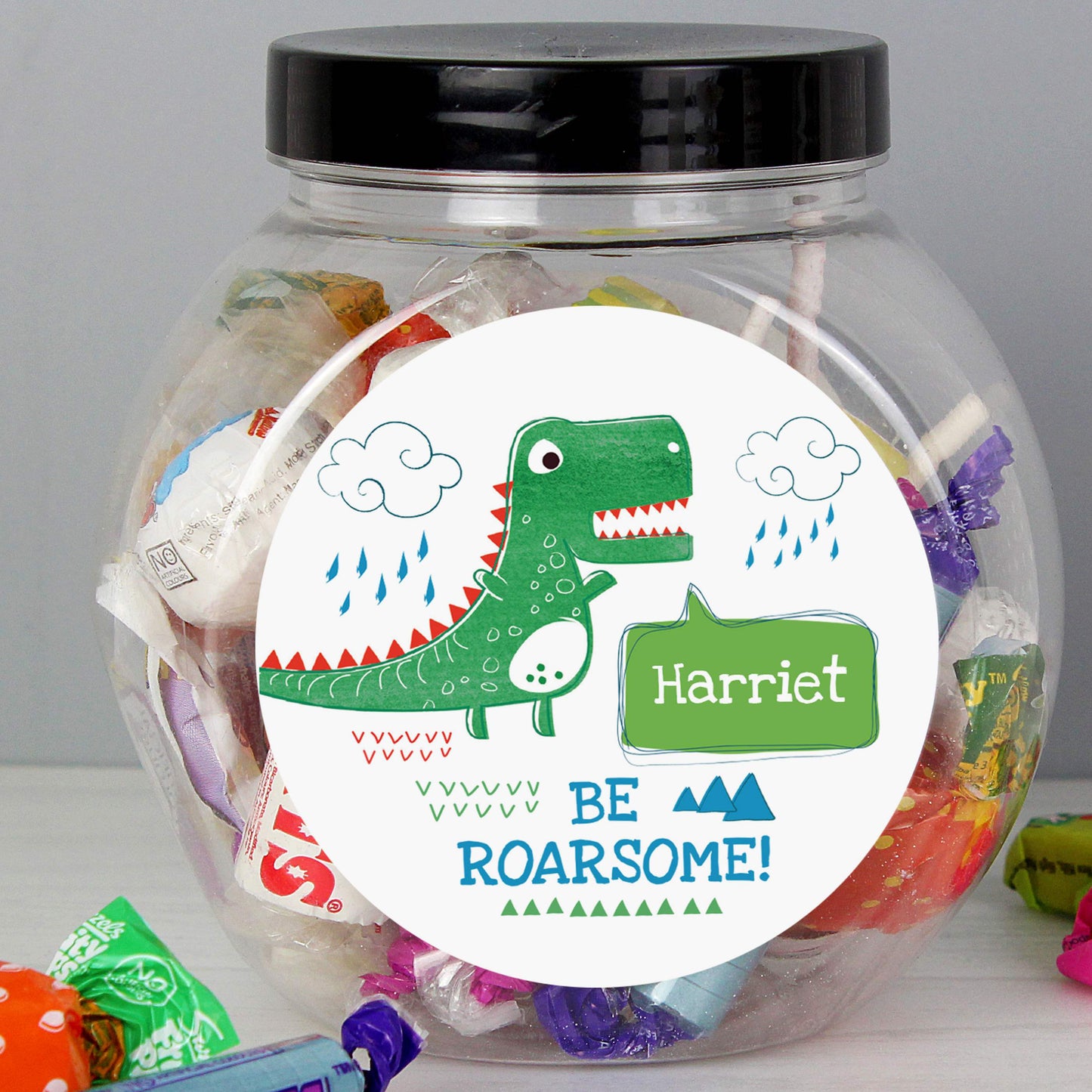 Personalised 'Be Roarsome' Dinosaur Sweet Jar - MK&JD Gifts