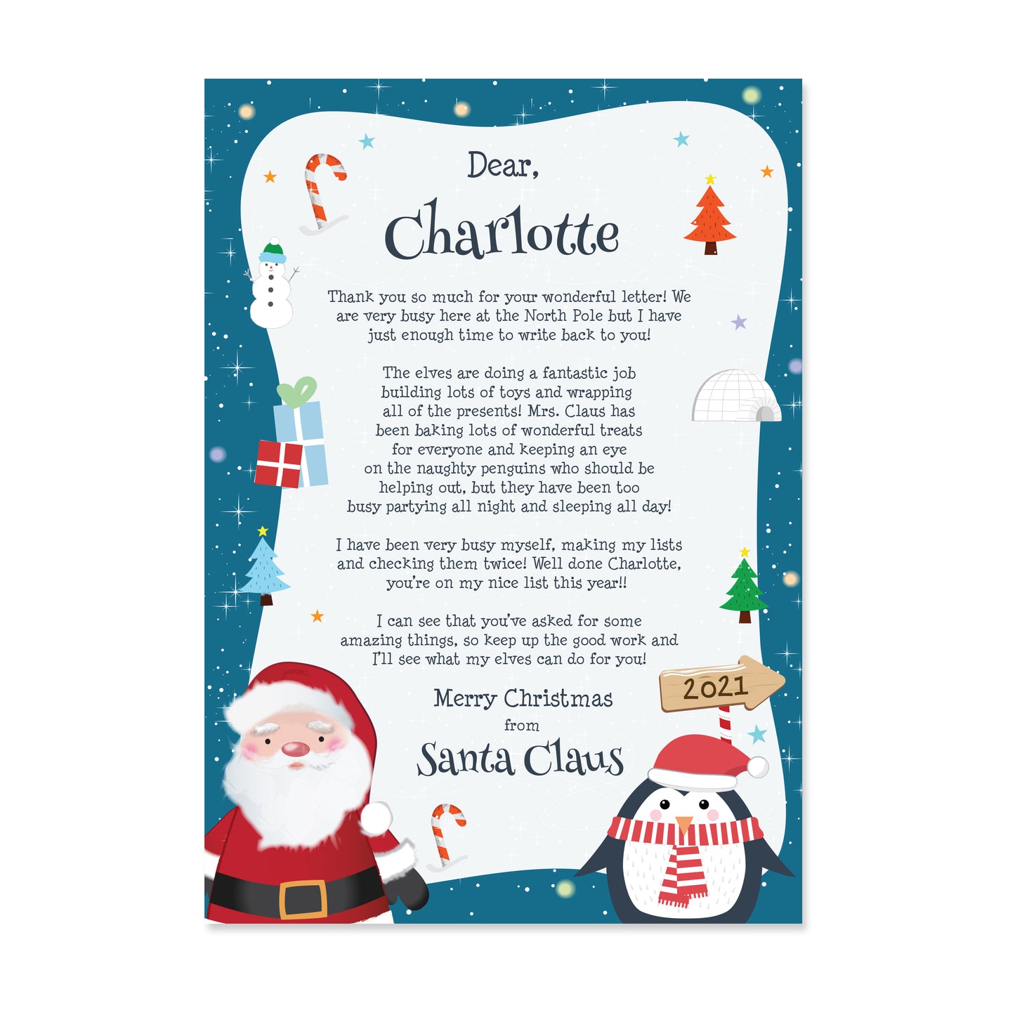 Personalised Christmas Penguin Letter - MK&JD Gifts