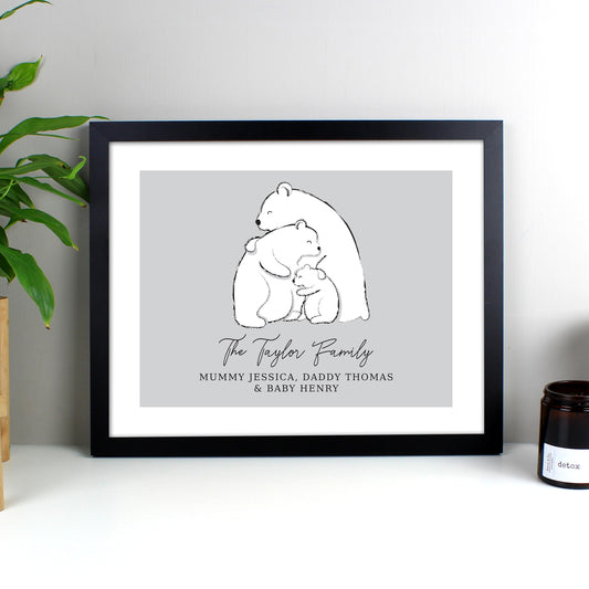 Personalised Polar Bear Family Black Framed Print - MK&JD Gifts