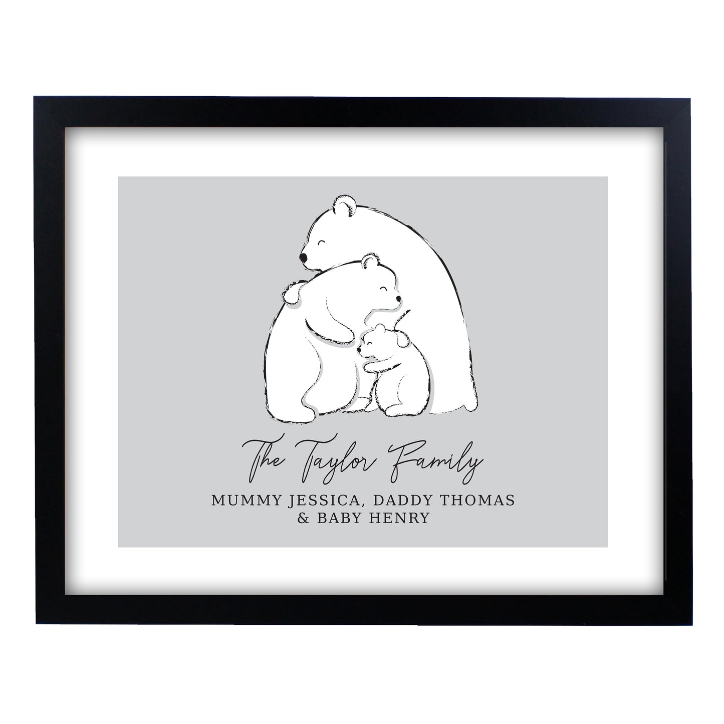 Personalised Polar Bear Family Black Framed Print - MK&JD Gifts
