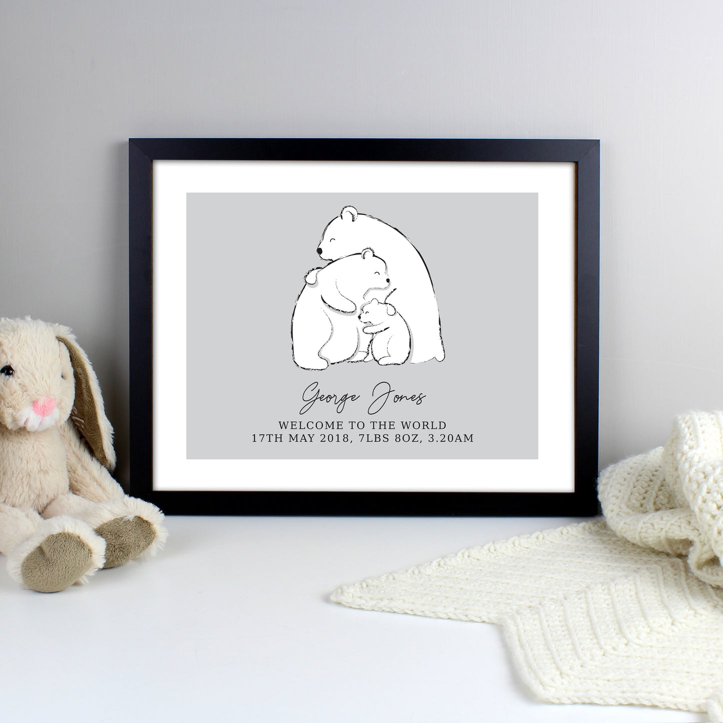 Personalised Polar Bear Family Black Framed Print - MK&JD Gifts