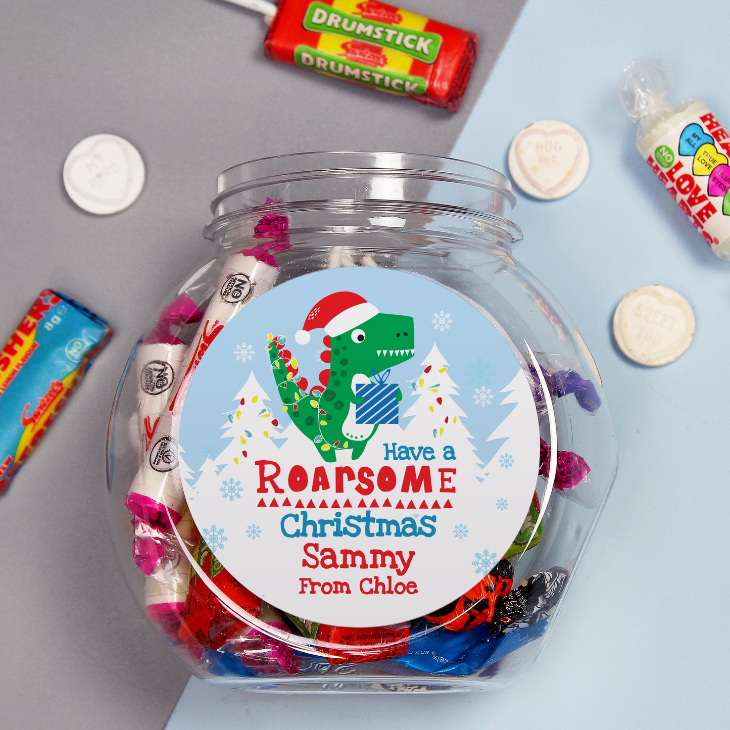 Personalised Dinosaur 'Have a Roarsome Christmas' Sweet Jar - MK&JD Gifts