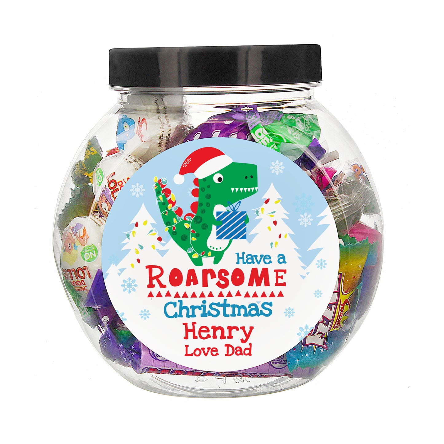 Personalised Dinosaur 'Have a Roarsome Christmas' Sweet Jar - MK&JD Gifts