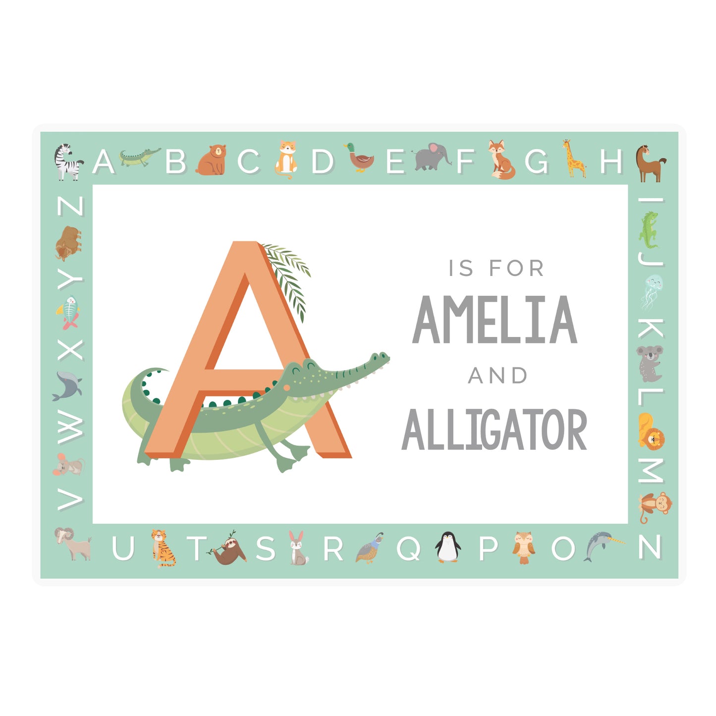 Personalised Animal Alphabet Placemat - MK&JD Gifts