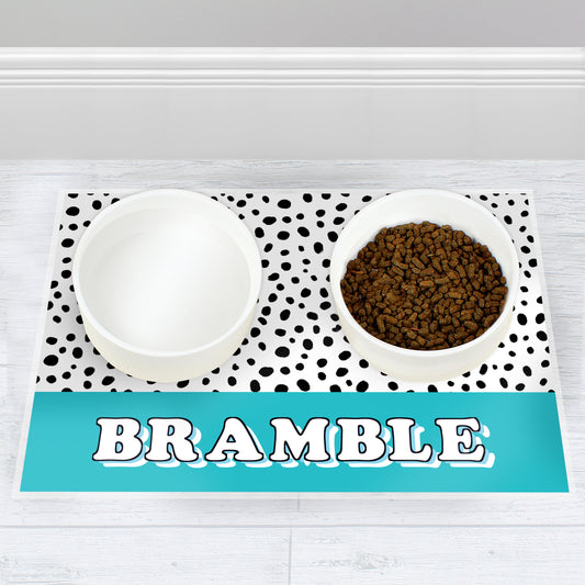 Personalised Blue Spots Dog Pet Bowl Mat - MK&JD Gifts