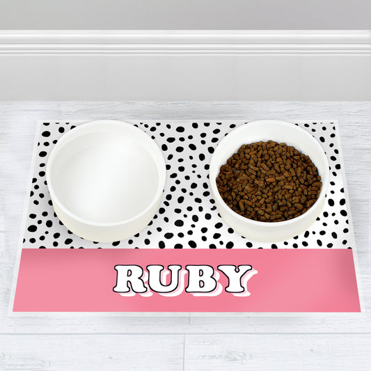 Personalised Pink Spots Dog Pet Bowl Mat - MK&JD Gifts