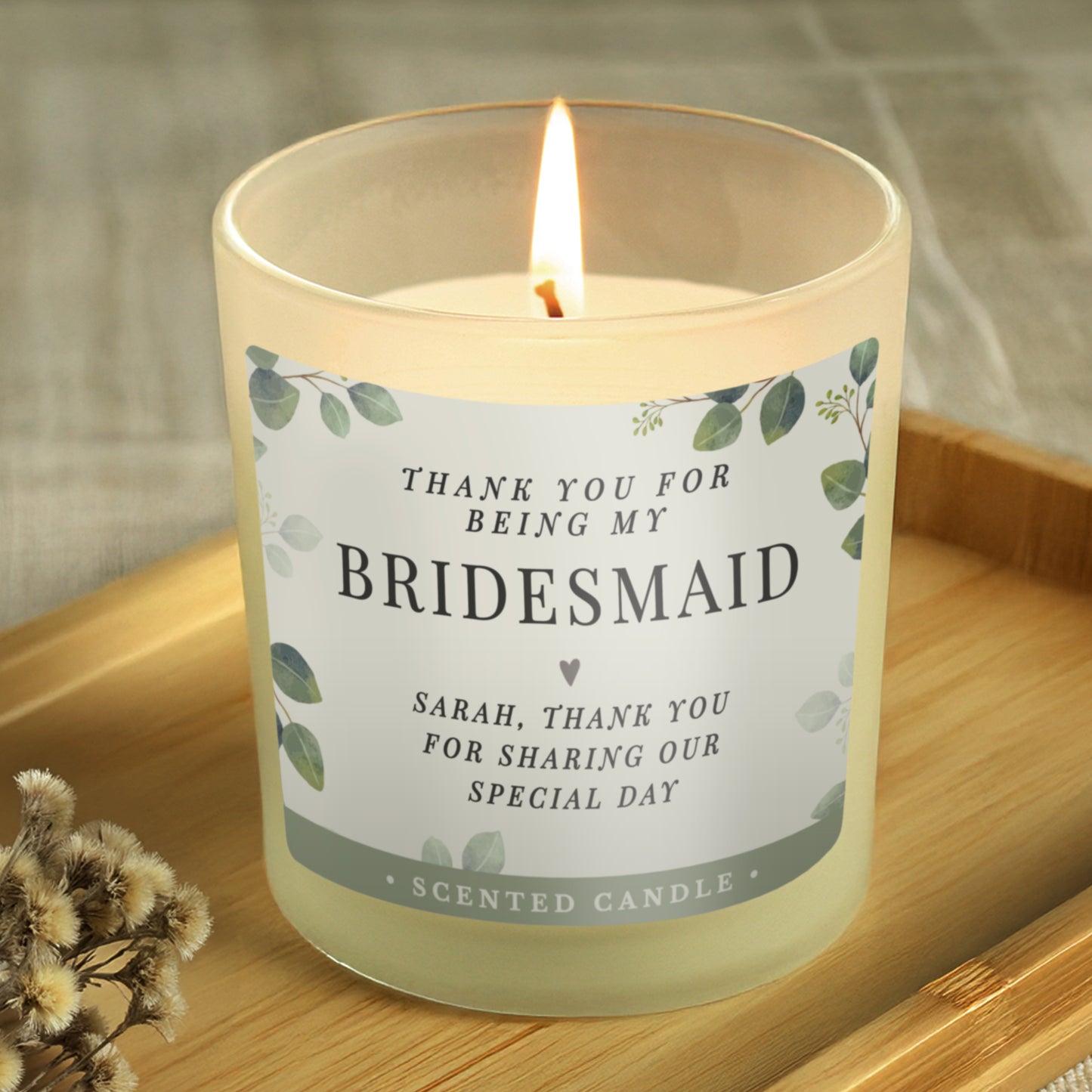 Personalised Botanical Thank You Wedding Party Jar Candle - MK&JD Gifts