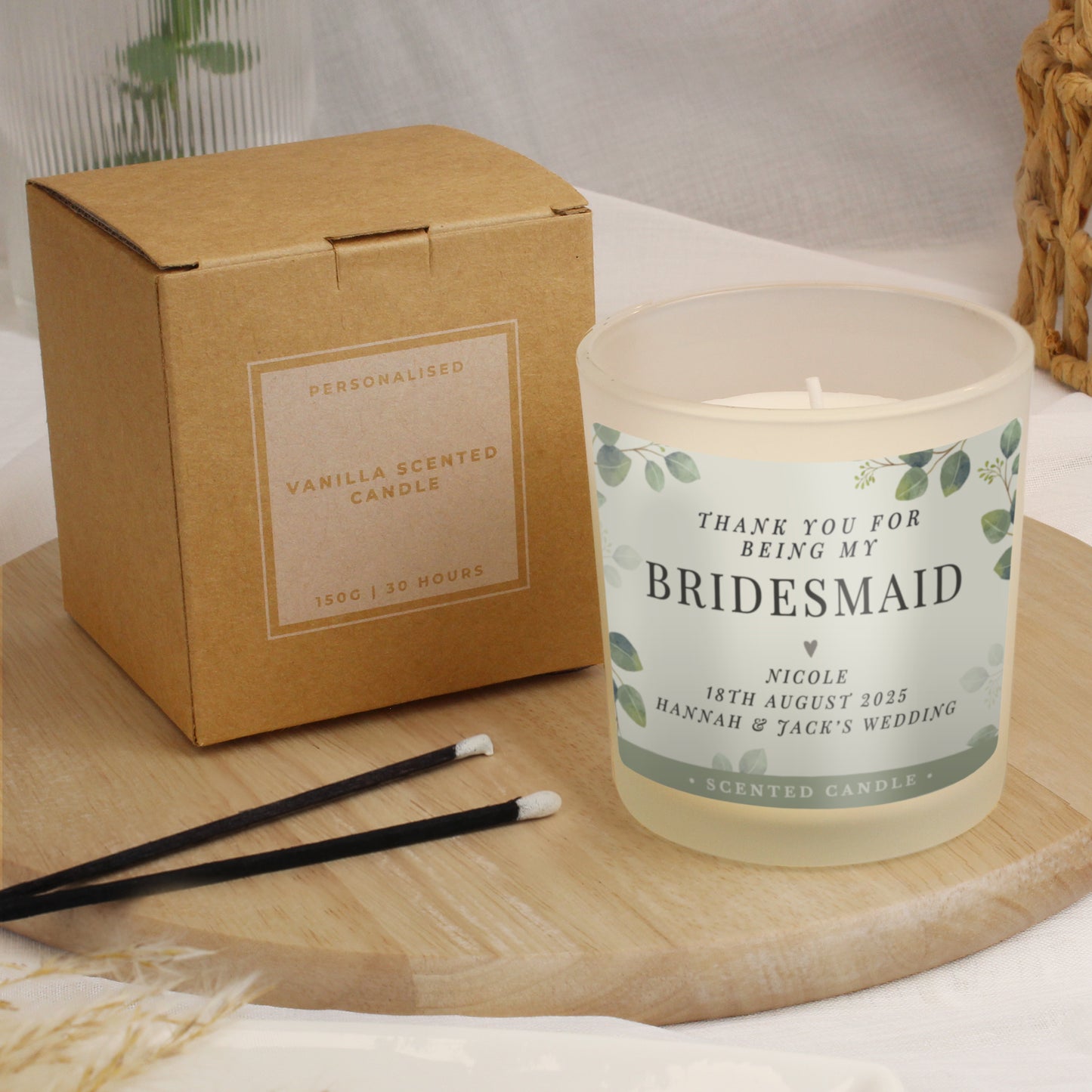 Personalised Botanical Thank You Wedding Party Jar Candle - MK&JD Gifts
