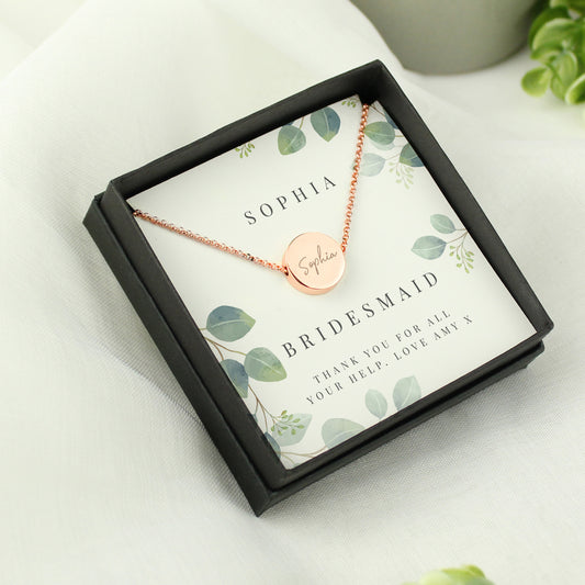 Personalised Botanical Sentiment Rose Gold Tone Necklace and Box - MK&JD Gifts