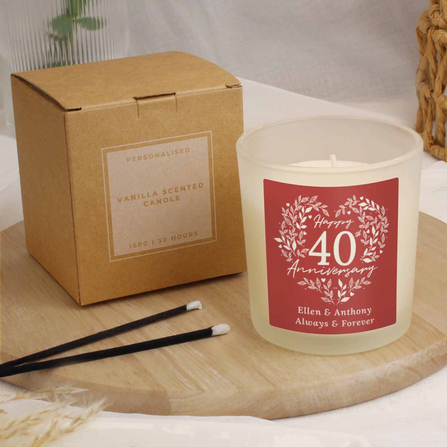 Personalised 40th Ruby Wedding Anniversary Candle Jar - MK&JD Gifts