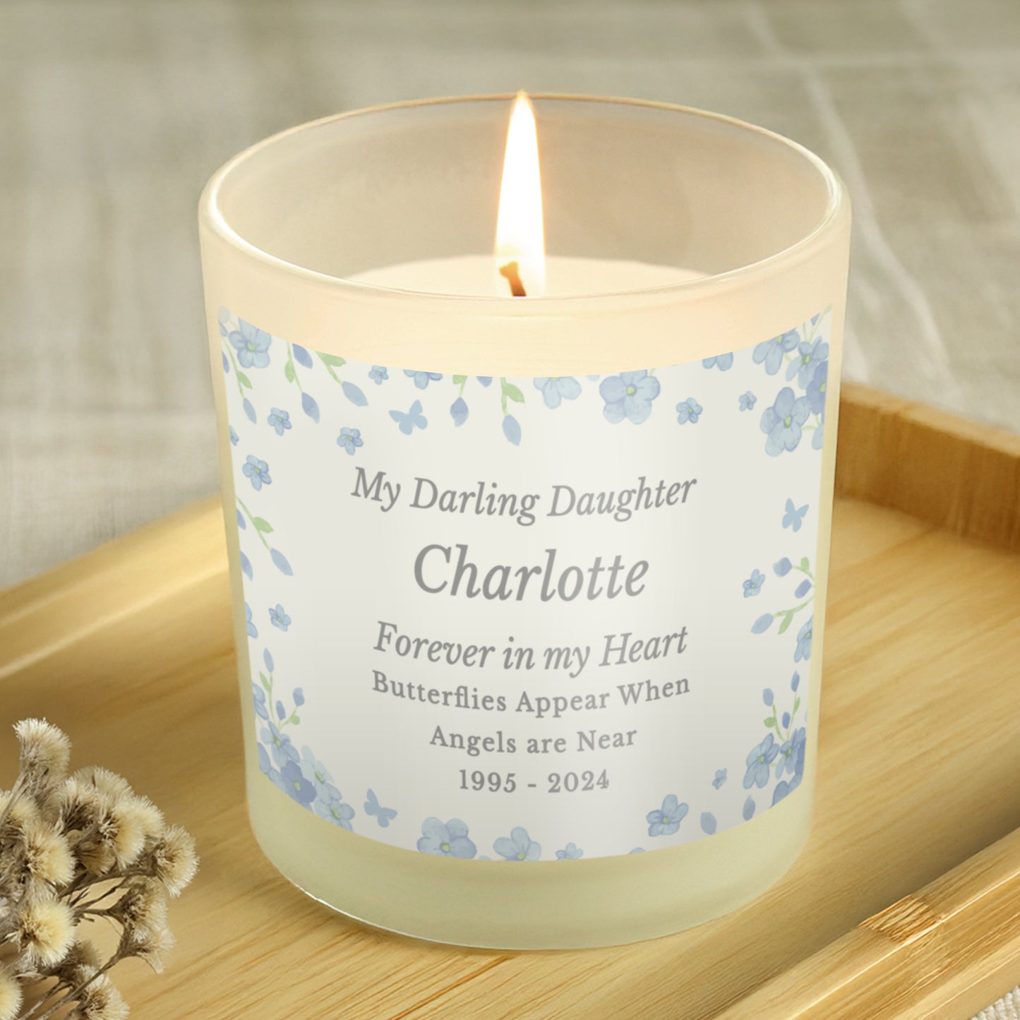 Personalised Memorial Forget Me Not Candle Jar - MK&JD Gifts