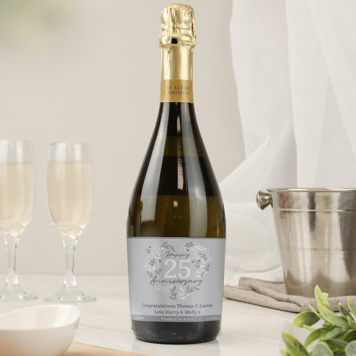 Personalised 25th Silver Wedding Anniversary Prosecco - MK&JD Gifts