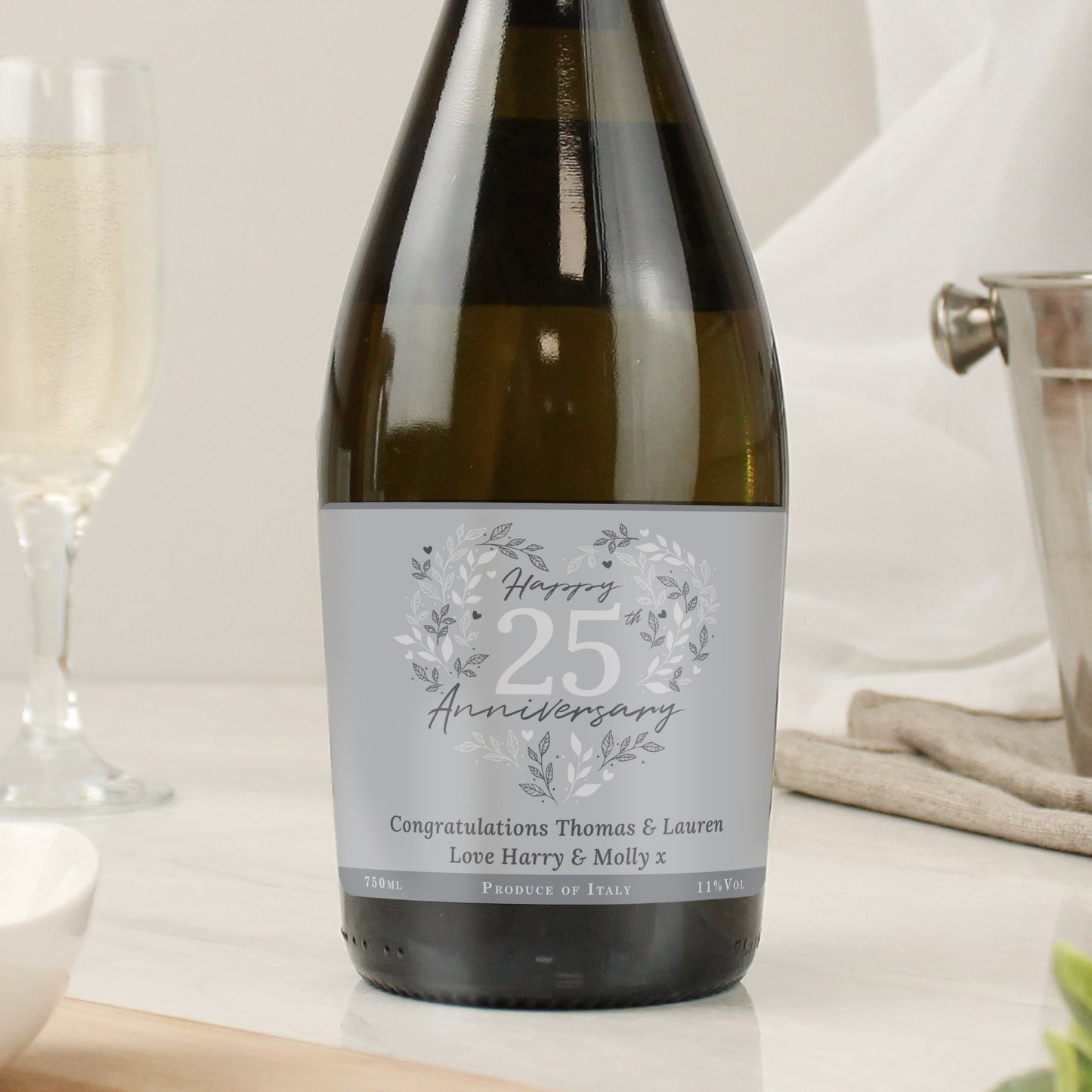 Personalised 25th Silver Wedding Anniversary Prosecco - MK&JD Gifts