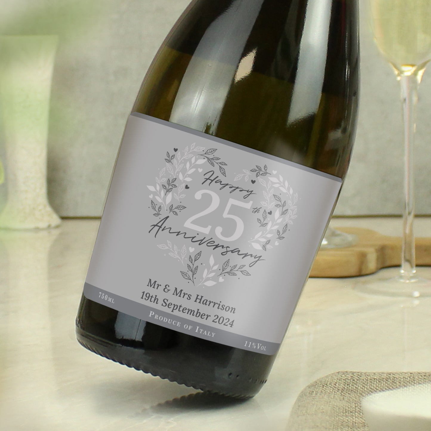 Personalised 25th Silver Wedding Anniversary Prosecco - MK&JD Gifts