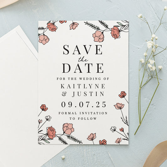 Personalised Pink Floral Set of 36 Wedding Save the Dates - MK&JD Gifts