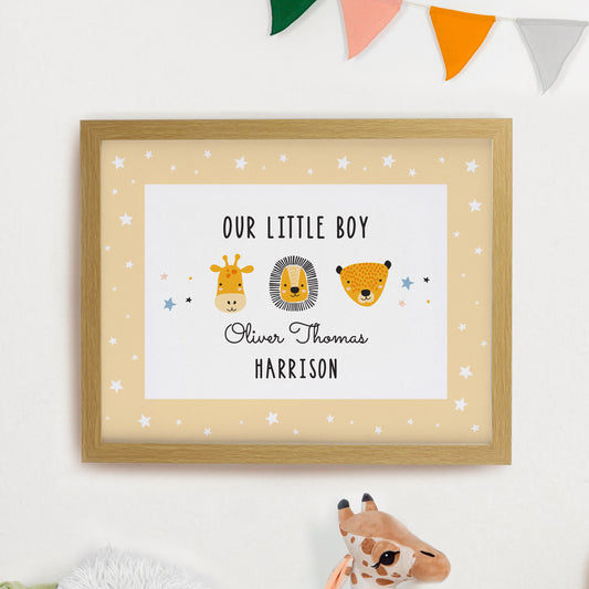 Personalised Safari Animals Oak Poster Frame - MK&JD Gifts