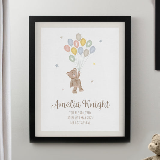 Personalised Teddy Balloon Black Poster Frame - MK&JD Gifts