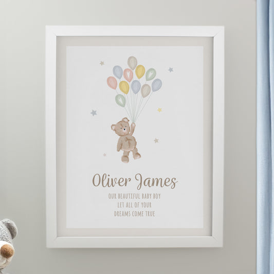 Personalised Teddy Balloon White Poster Frame - MK&JD Gifts