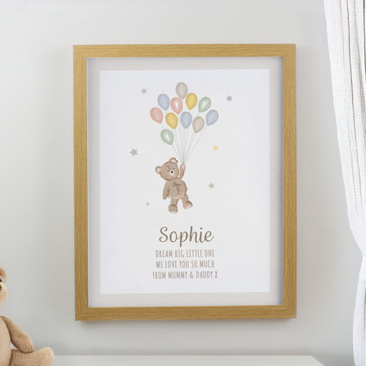 Personalised Teddy Balloon Oak Poster Frame - MK&JD Gifts