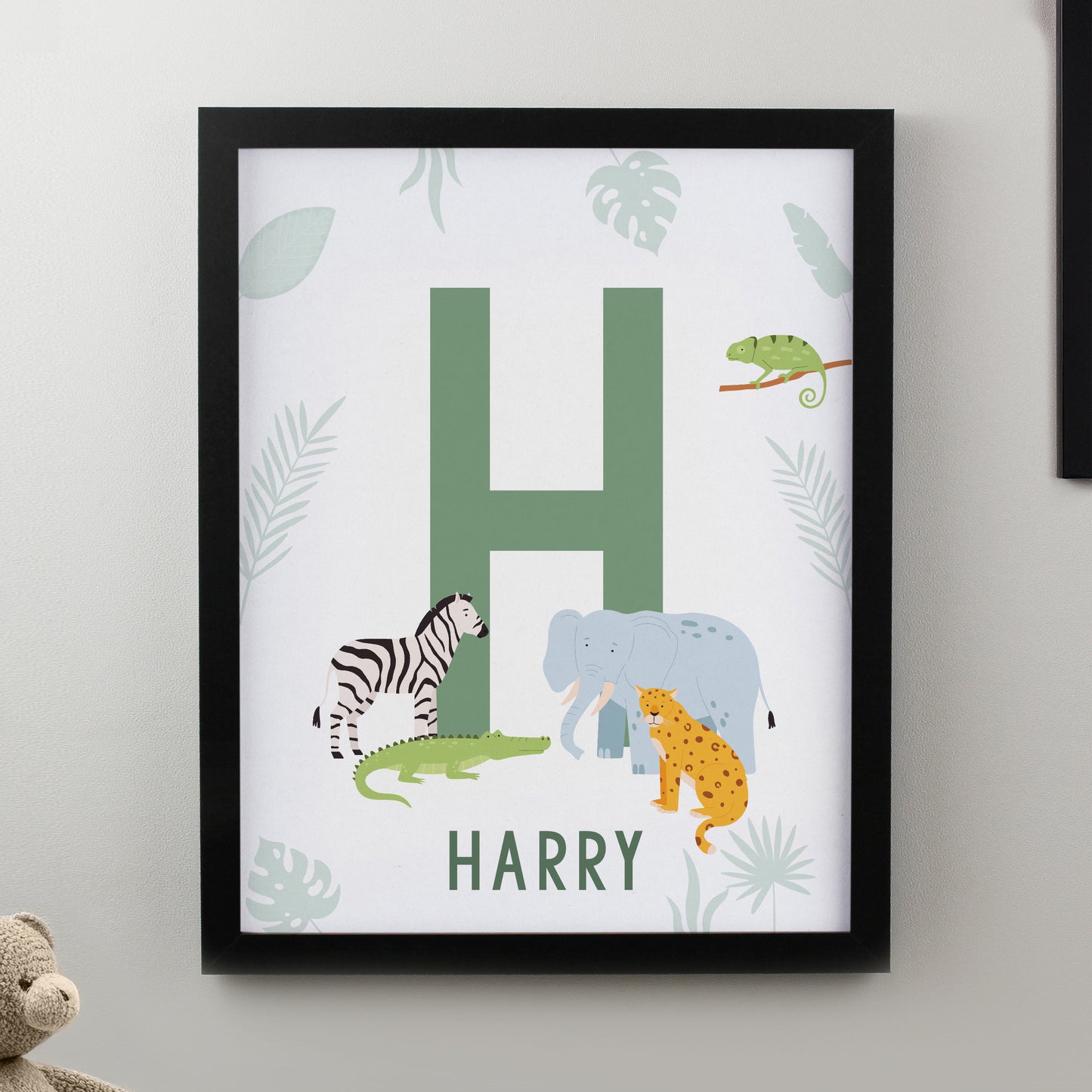 Personalised Animal Initial Black Poster Frame - MK&JD Gifts