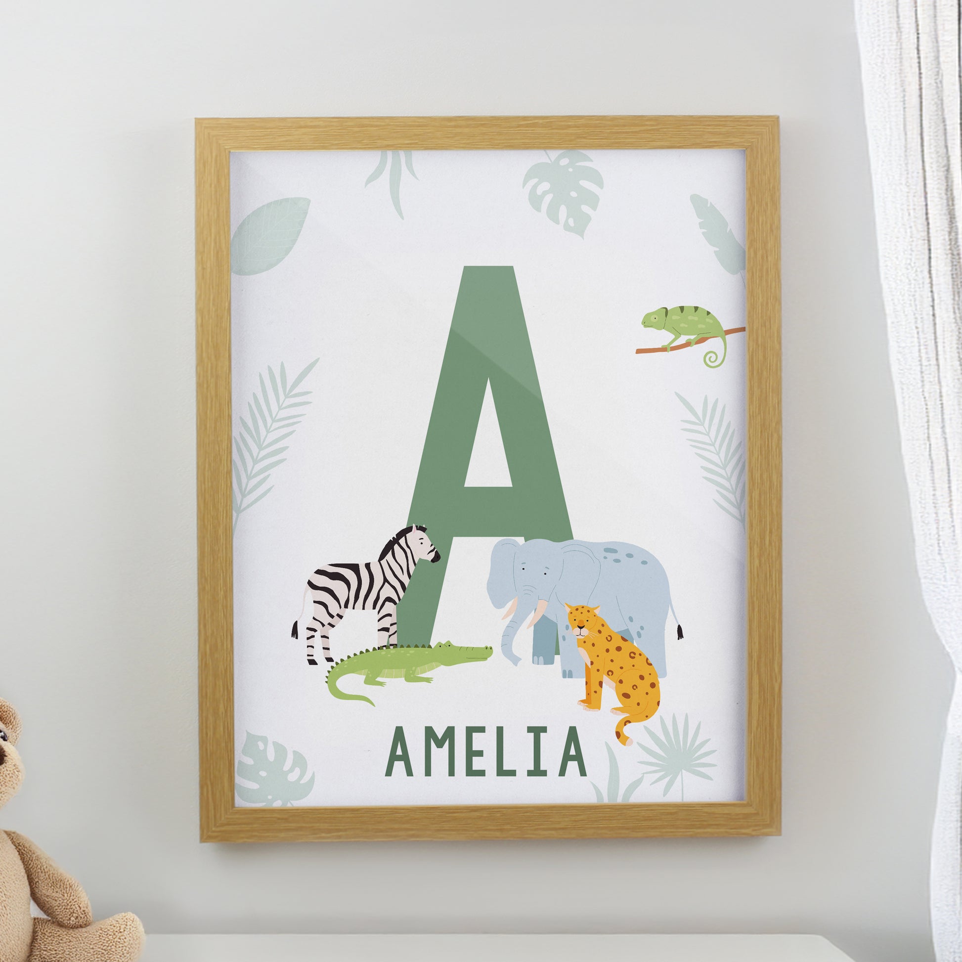 Personalised Animal Initial Oak Poster Frame - MK&JD Gifts
