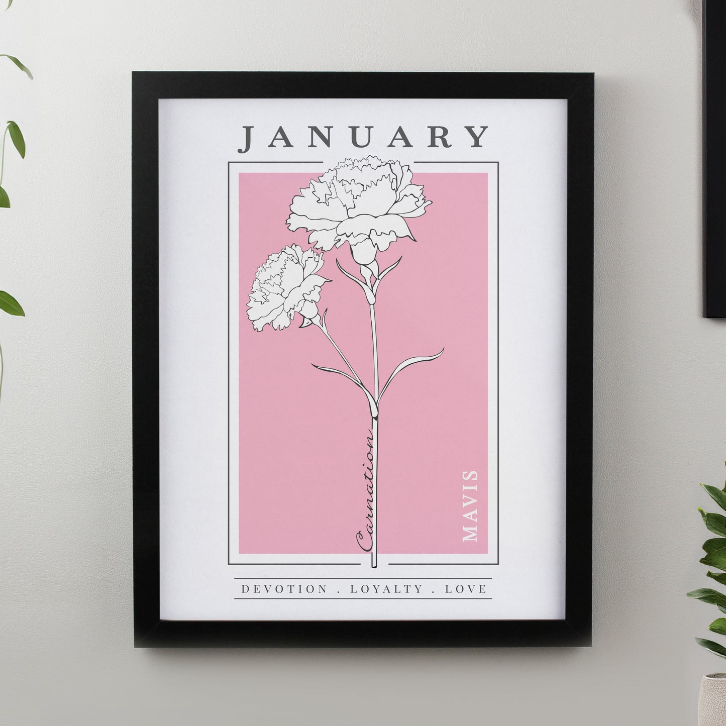 Personalised Birth Flower Black Poster Frame - MK&JD Gifts