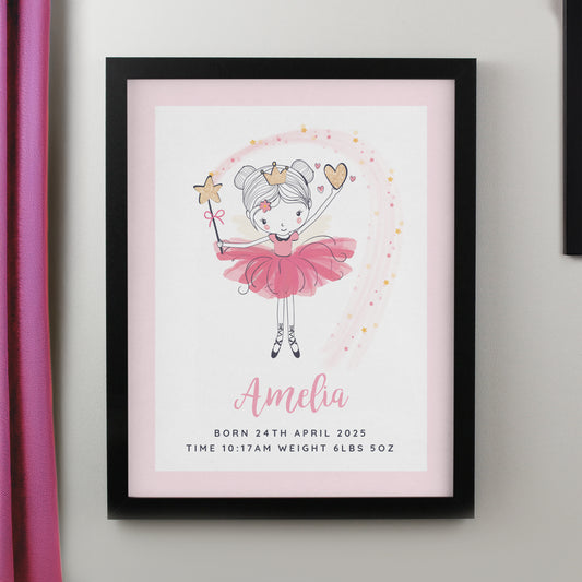 Personalised Princess Ballerina Black Poster Frame - MK&JD Gifts