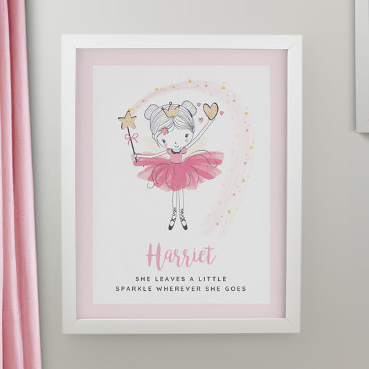 Personalised Princess Ballerina White Poster Frame - MK&JD Gifts