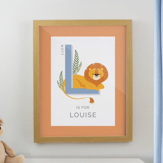 Personalised Animal Alphabet Oak Poster Frame - MK&JD Gifts