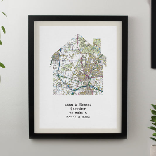 Personalised Present Day Map Home Black Poster Frame - MK&JD Gifts