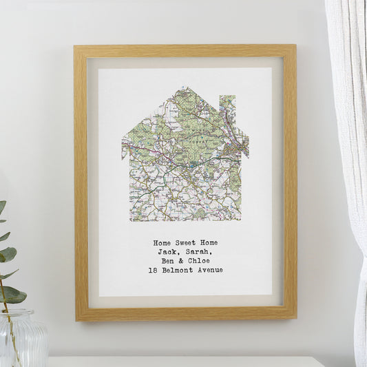 Personalised Present Day Map Home Oak Poster Frame - MK&JD Gifts