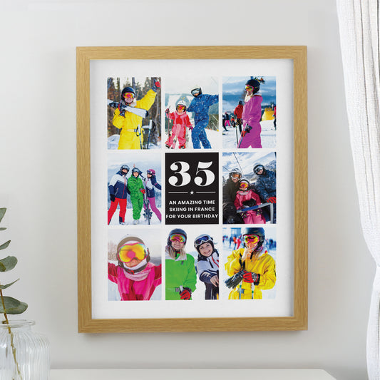 Personalised Big Number Multi Photo Upload Oak Poster Frame - MK&JD Gifts