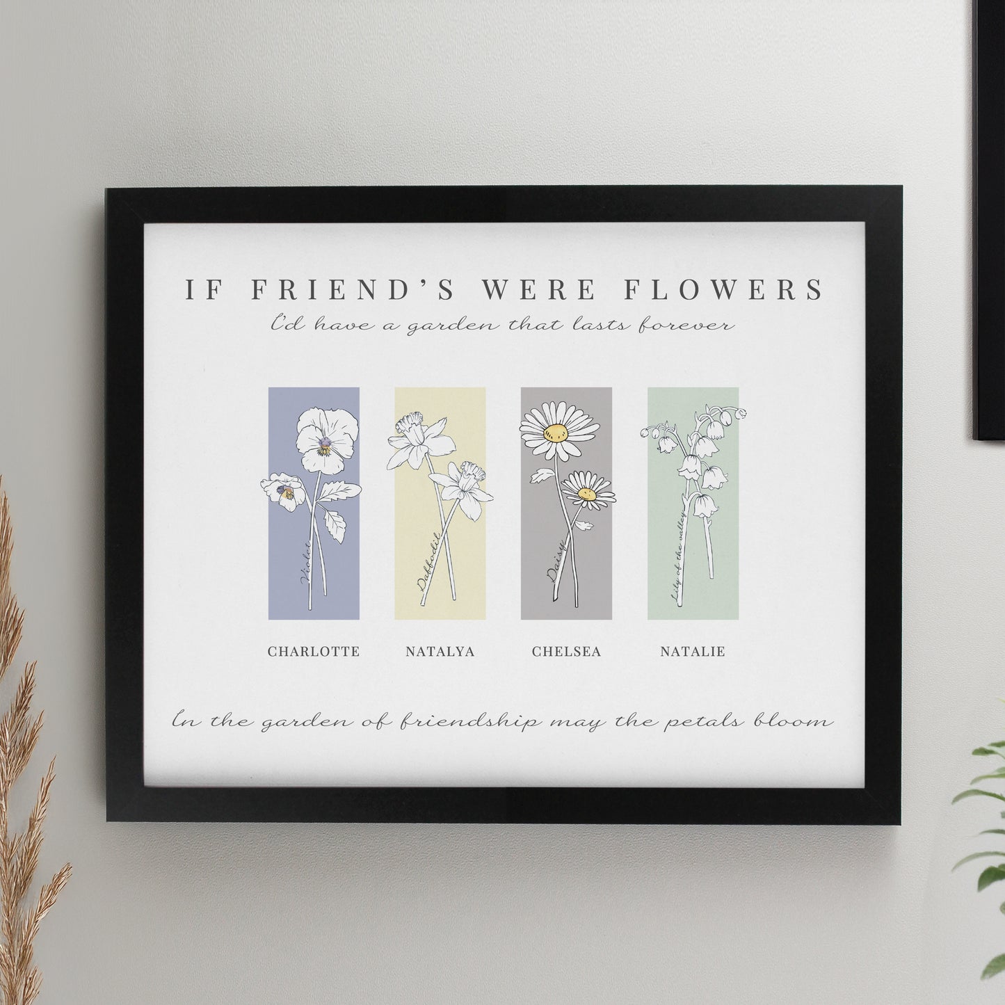 Personalised Birth Flower Family of 4 Black Framed Print - MK&JD Gifts