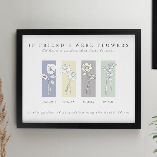 Personalised Birth Flower Family of 4 Black Framed Print - MK&JD Gifts