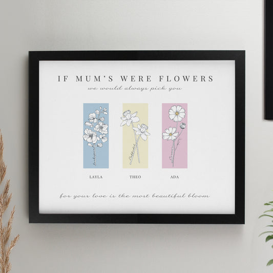 Personalised Birth Flower Family of 3 Black Framed Print - MK&JD Gifts