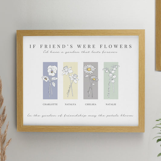 Personalised Birth Flower Family of 4 Oak Framed Print - MK&JD Gifts