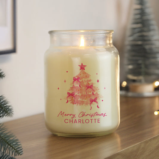 Personalised Pink Christmas Tree Large Candle Jar - MK&JD Gifts